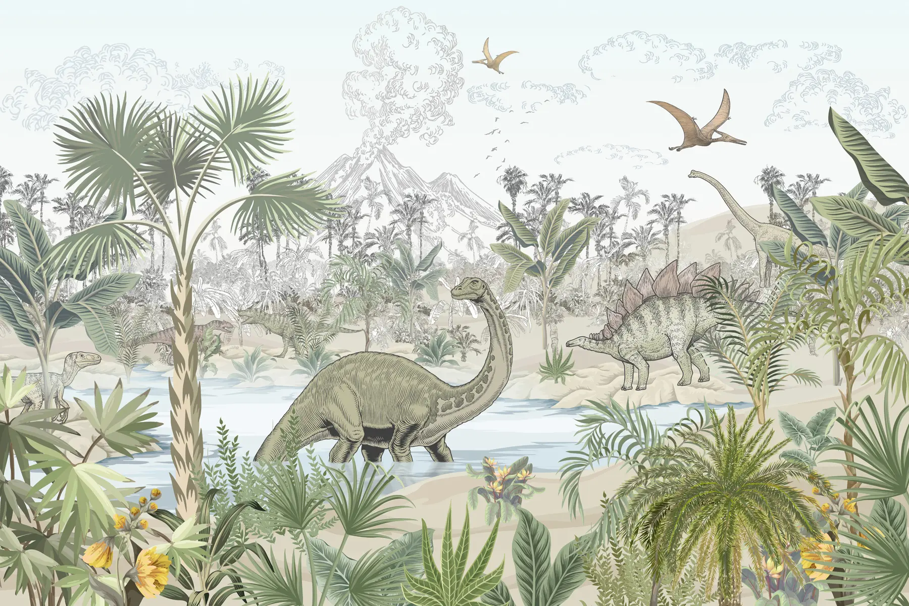 Fotobehang Dinosaurussen in het regenwoud u98674