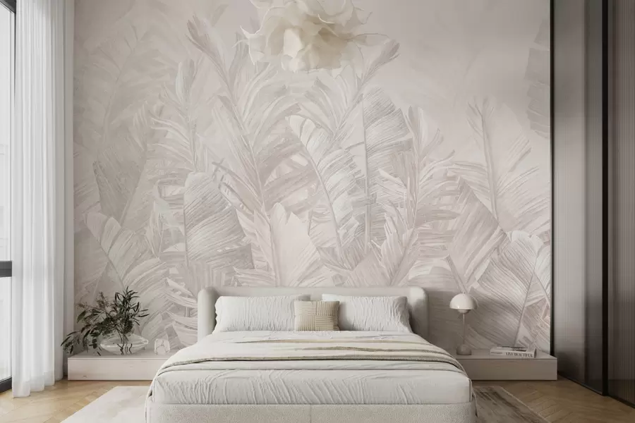 Fotobehang Trendy tropische beige bladeren u98951