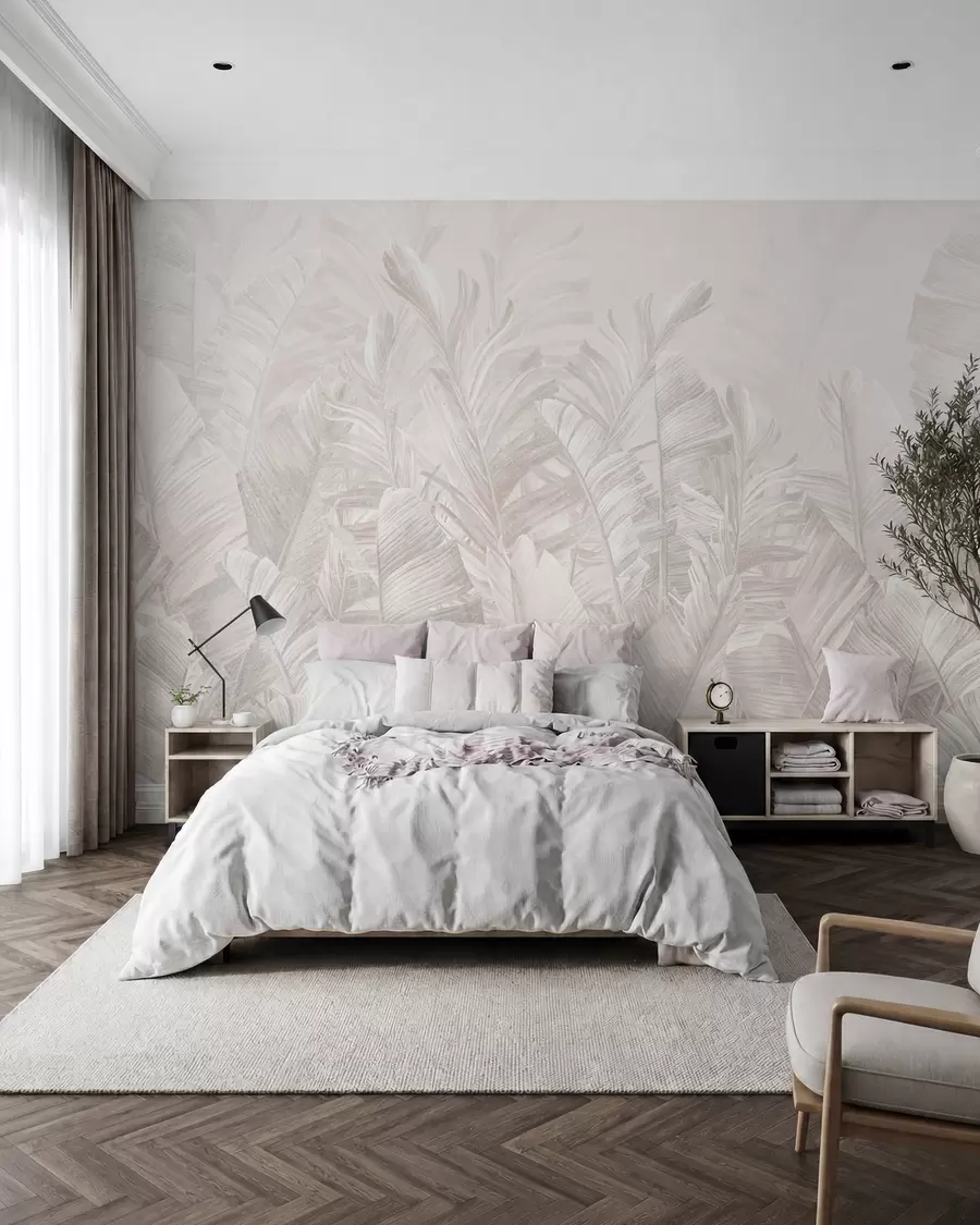 Fotobehang Trendy tropische beige bladeren u98951