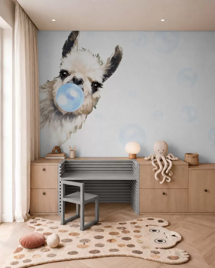 Fotobehang Lama met blauwe kauwgom u98952v1