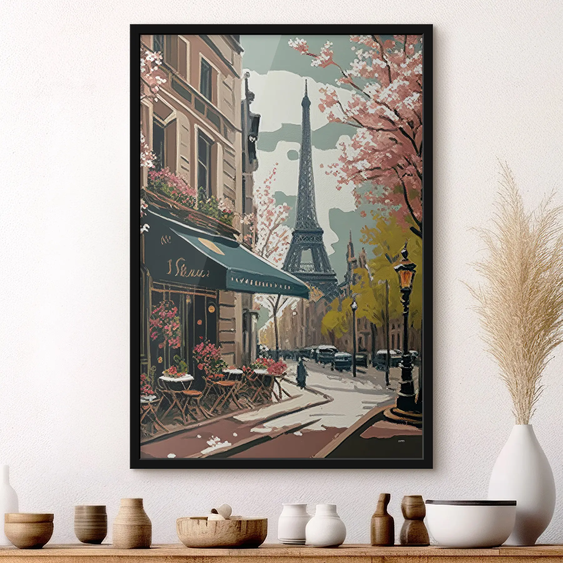 Fotobehang Parijs café in handgetekende stijl f33523