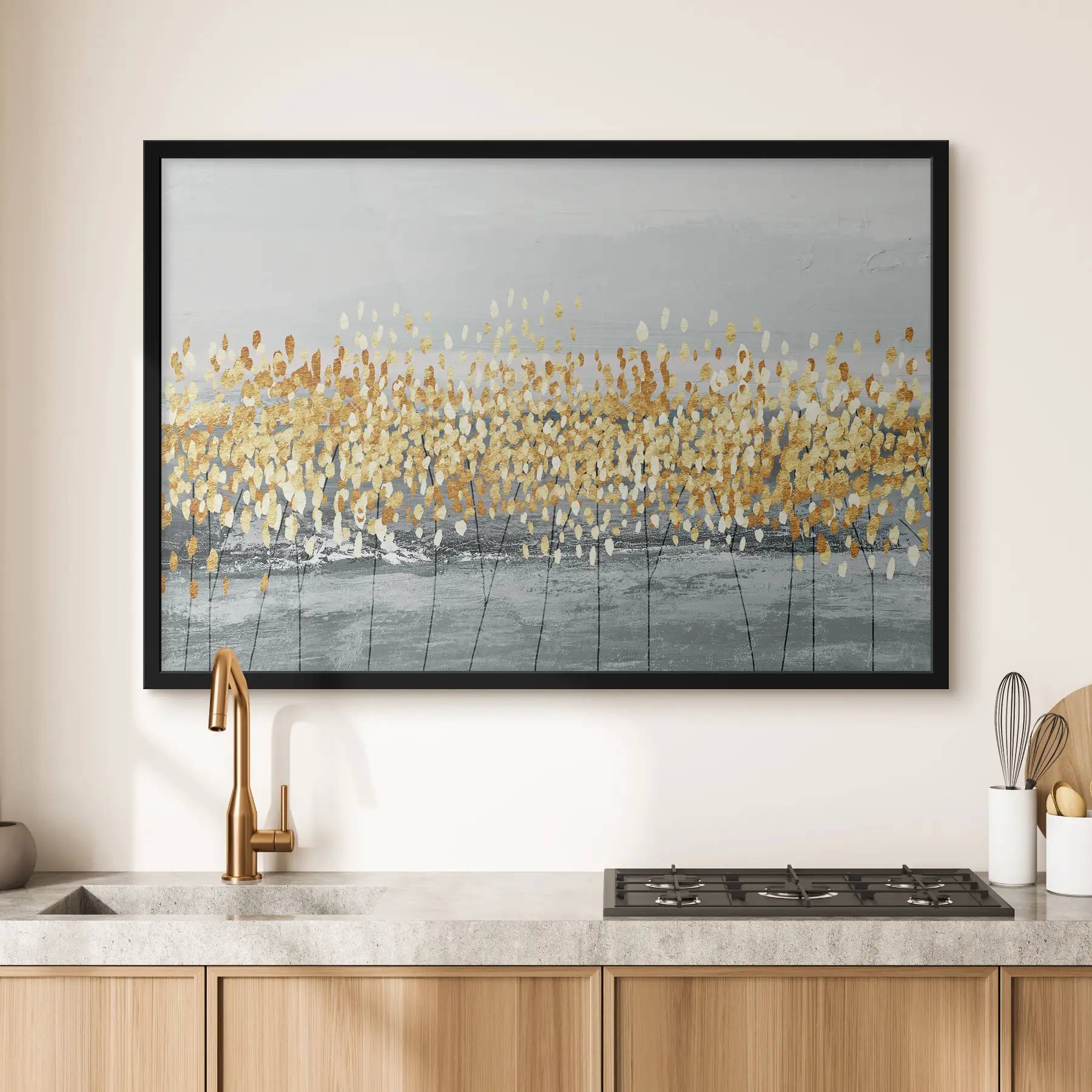 Fotobehang gouden twijgen op grijs f34141