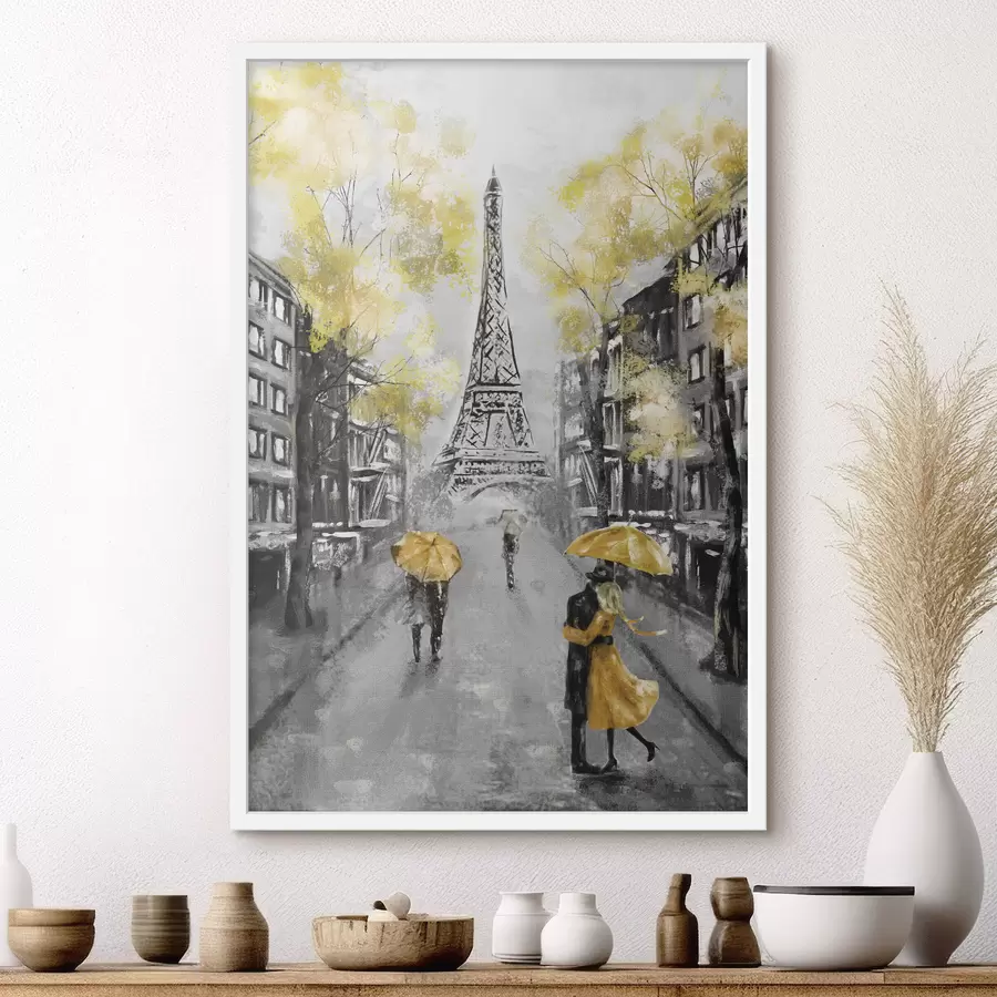 Fotobehang Parijs onder gele paraplu’s f34592