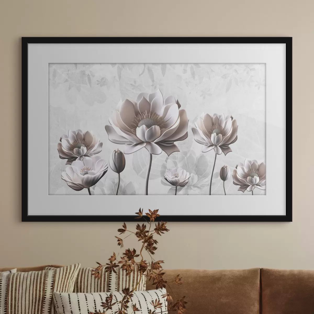 Poster Witte bloemen op een witte achtergrond f35736
