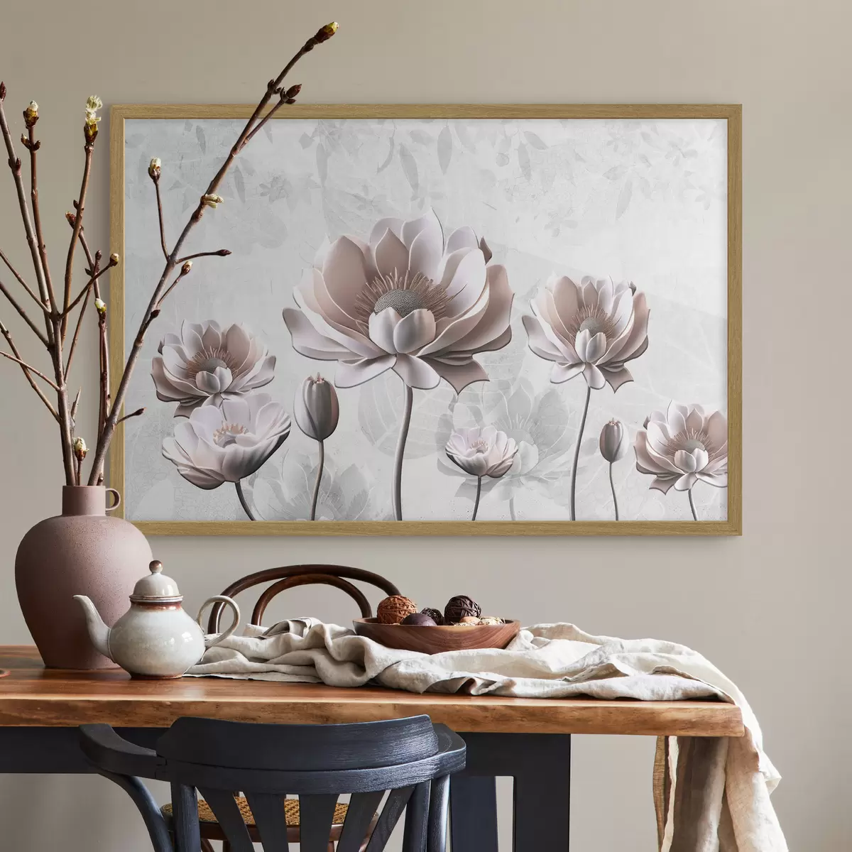 Poster Witte bloemen op een witte achtergrond f35736