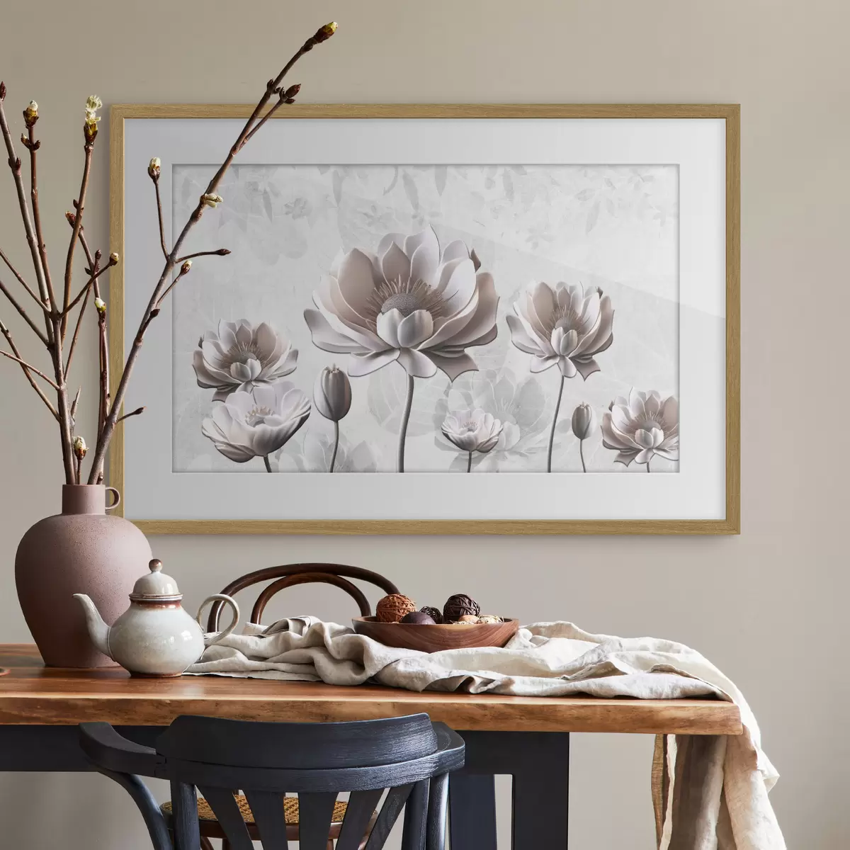 Poster Witte bloemen op een witte achtergrond f35736