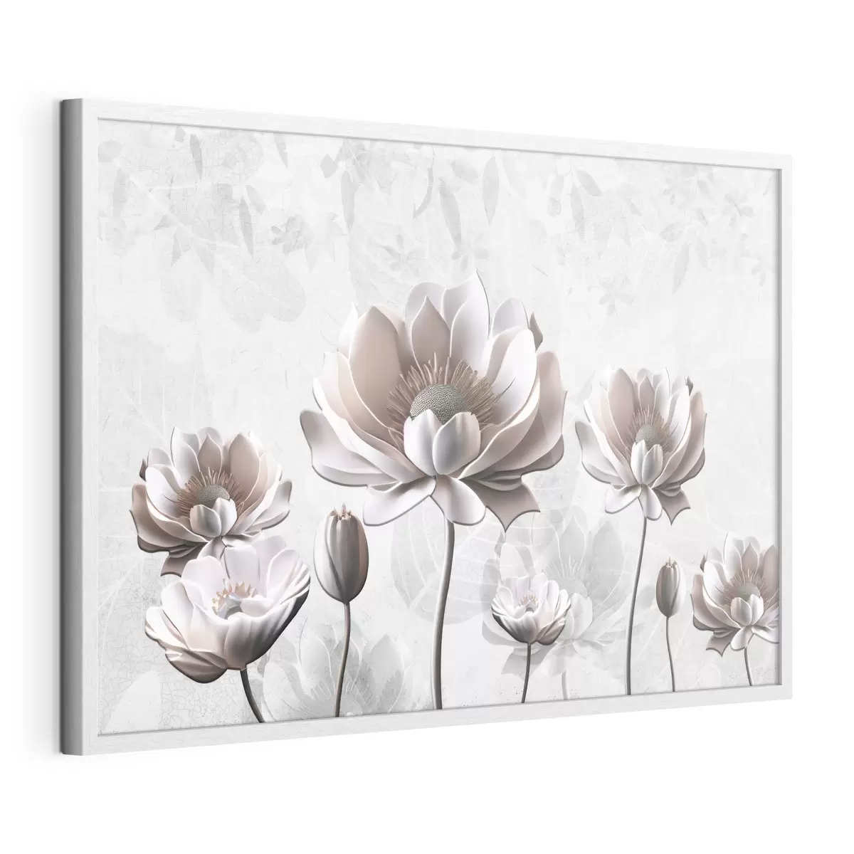 Poster Witte bloemen op een witte achtergrond f35736