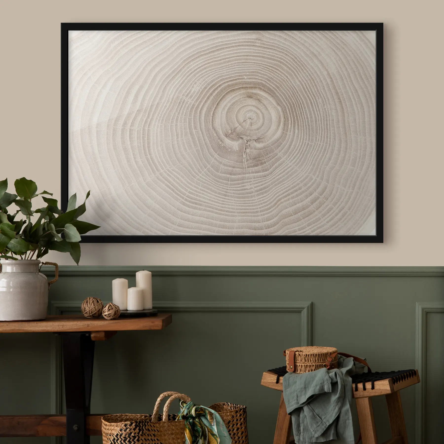 Fotobehang Ring van gezaagd hout in delicate tinten f36005