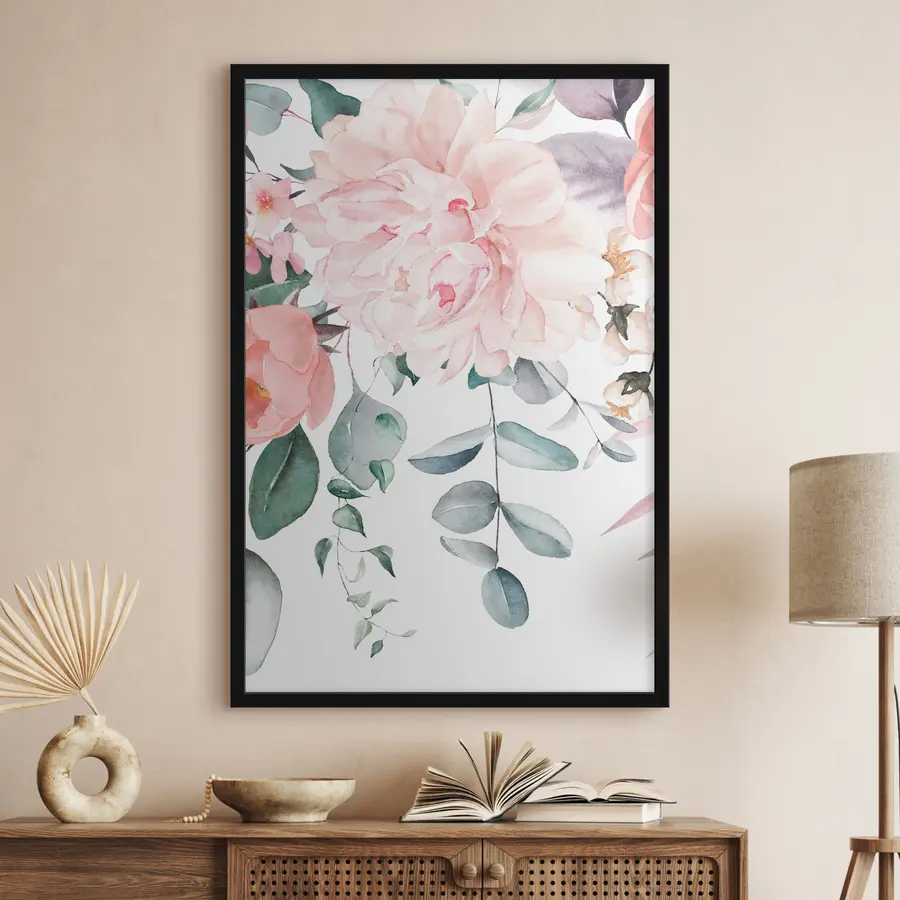 Fotobehang Roze acarella bloem tegen een achtergrond van hangende bladeren f36141