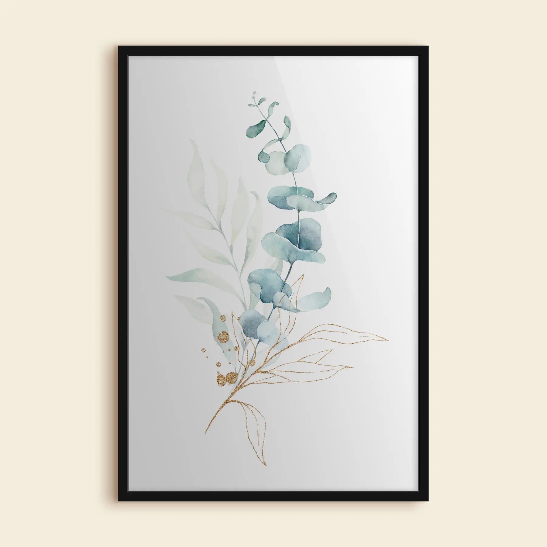 Fotobehang Abstracte aquareltekening van een tak met blauwe bladeren f36139