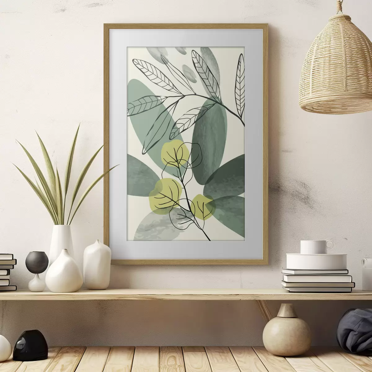 Poster Aquareltekening van boho bladeren f36106