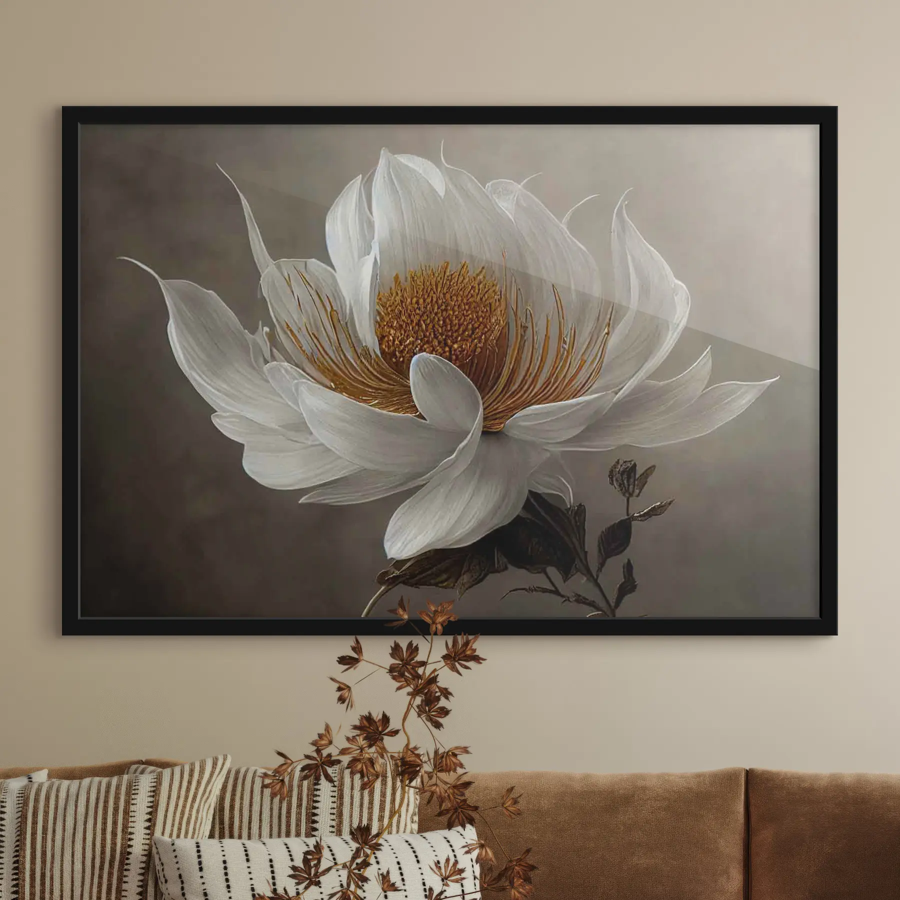 Fotobehang Witte bloem op grijze achtergrond f35725