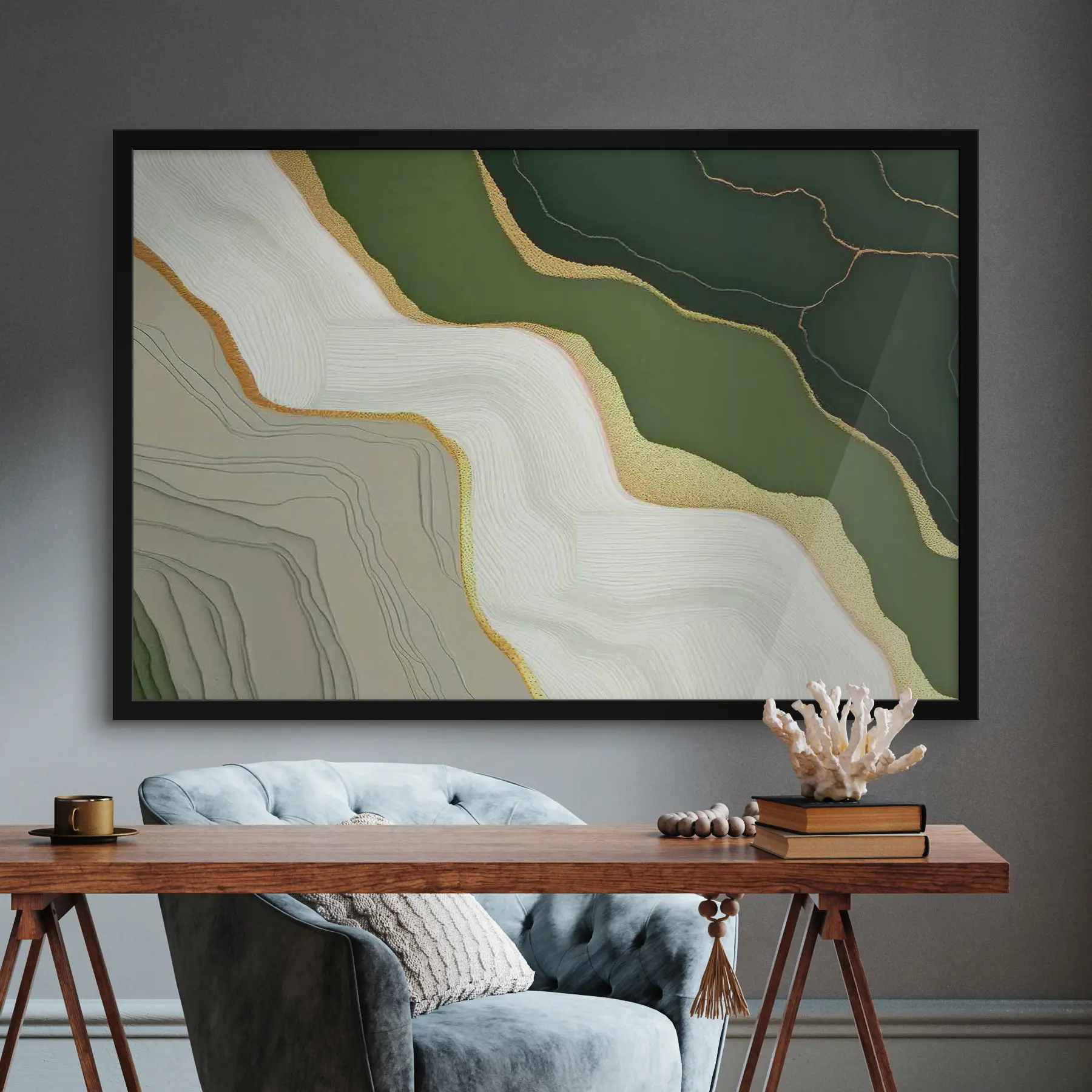 Fotobehang Abstractie in olieverf met zwarte, witte, groene en grijze verf f35427