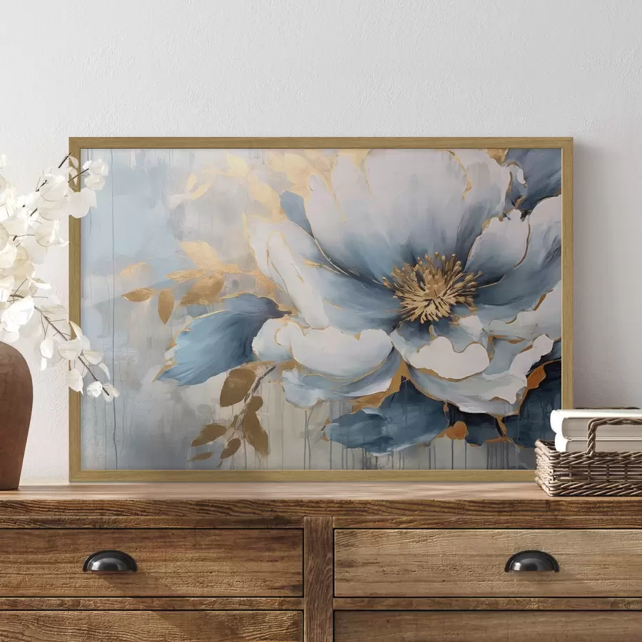 Fotobehang Grote aquarelbloem in blauw f35382