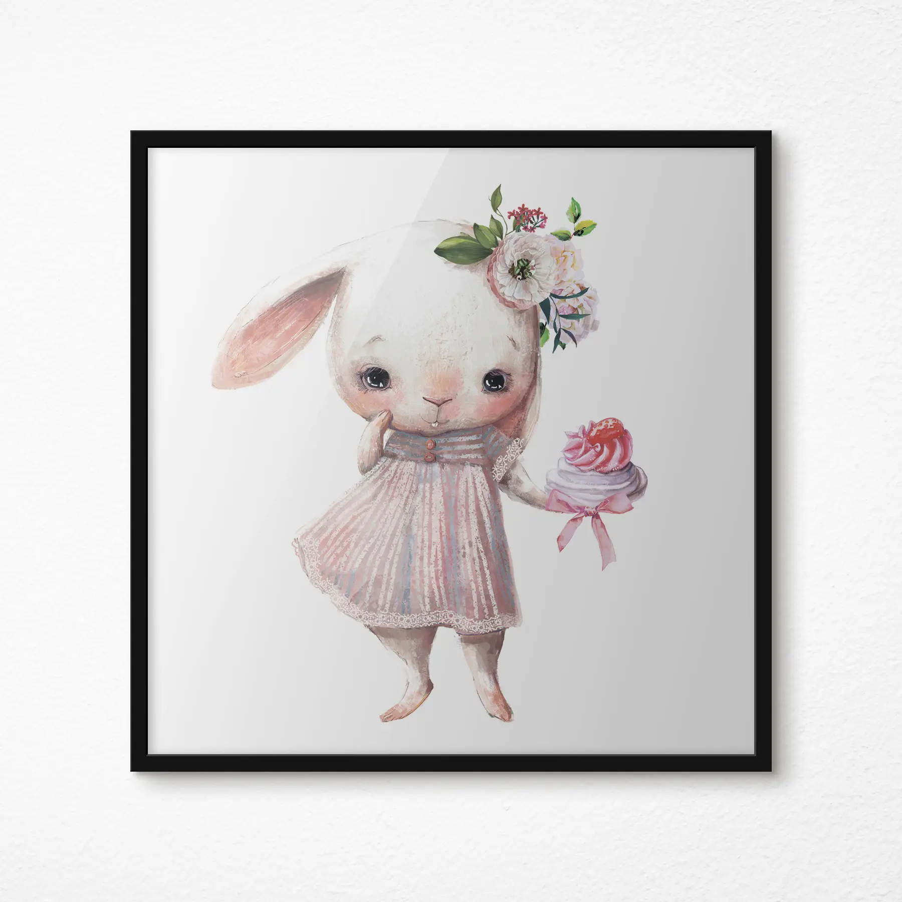 Fotobehang Konijntje met bloemen in een jurk f35046