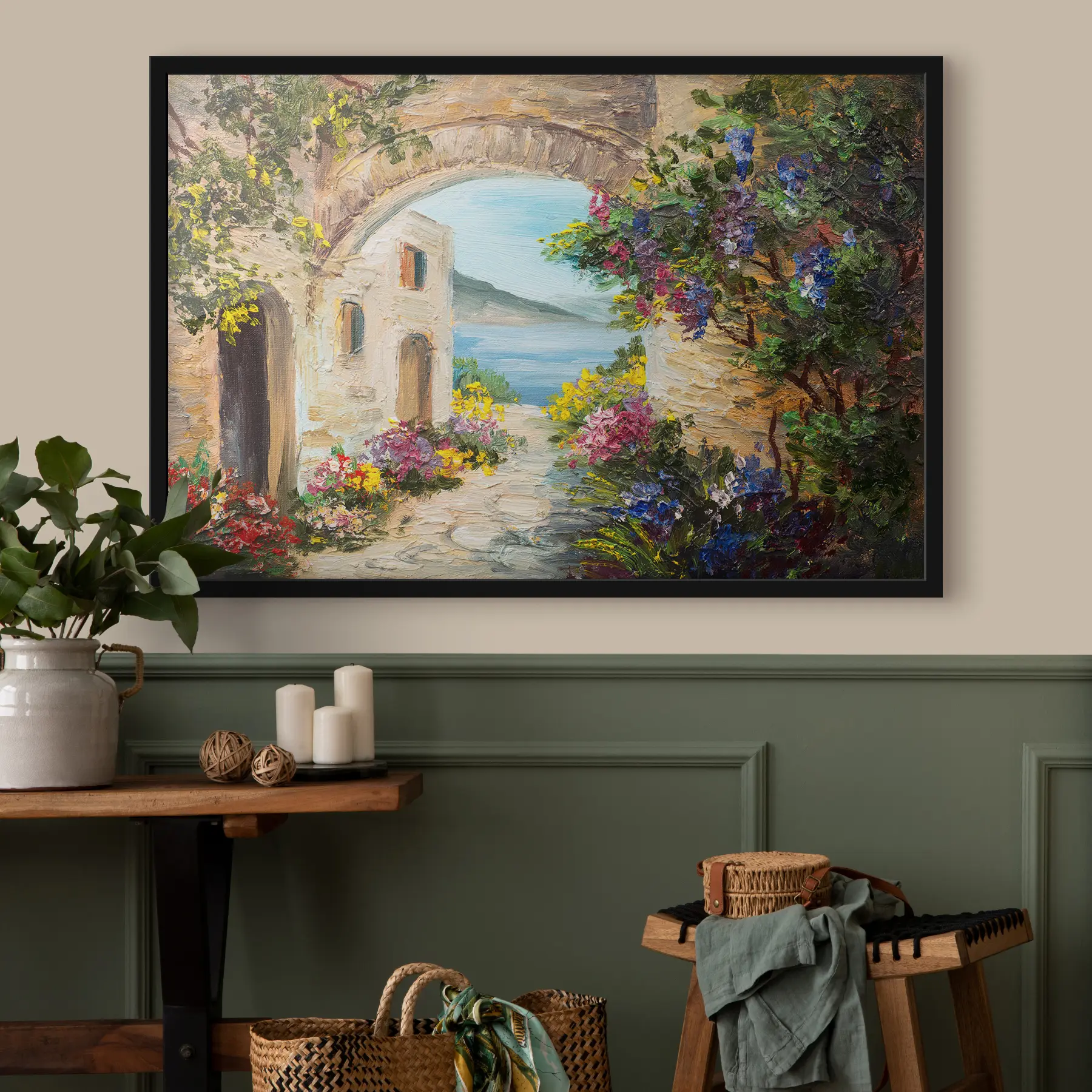 Fotobehang Olieverfschilderij - een huis aan zee f34617