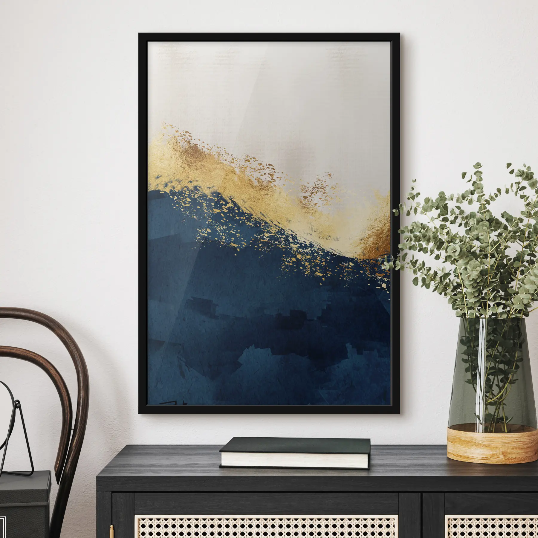  Schilderijen wit met goud op blauw f34212