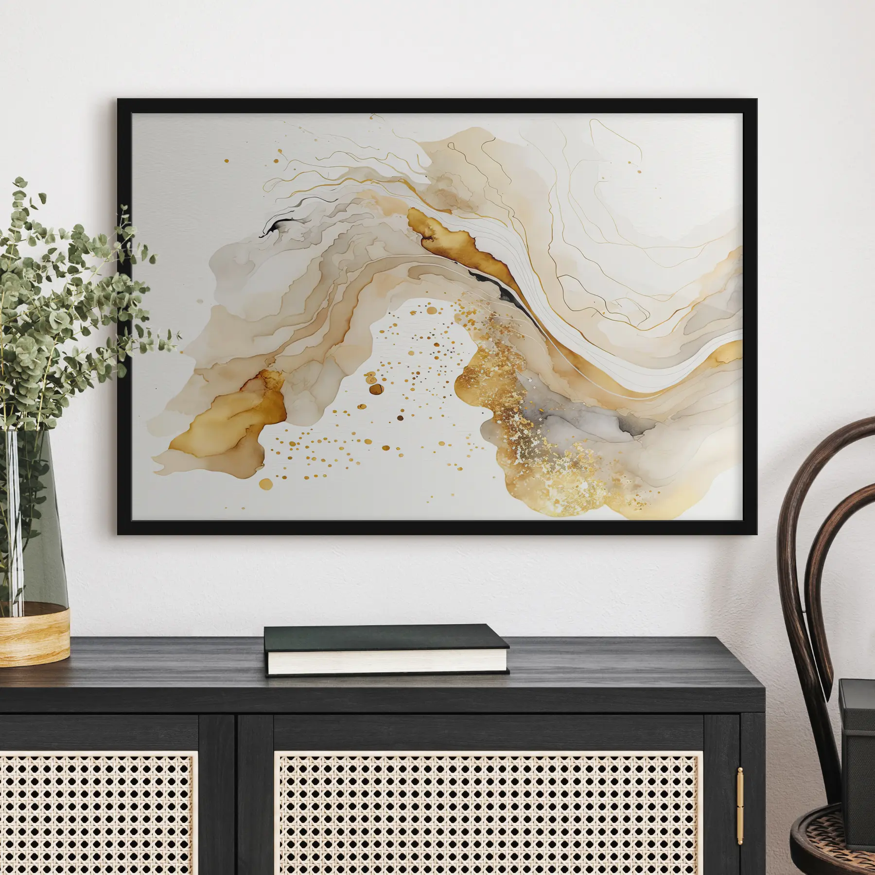 Fotobehang Gouden aquarel op wit f34130
