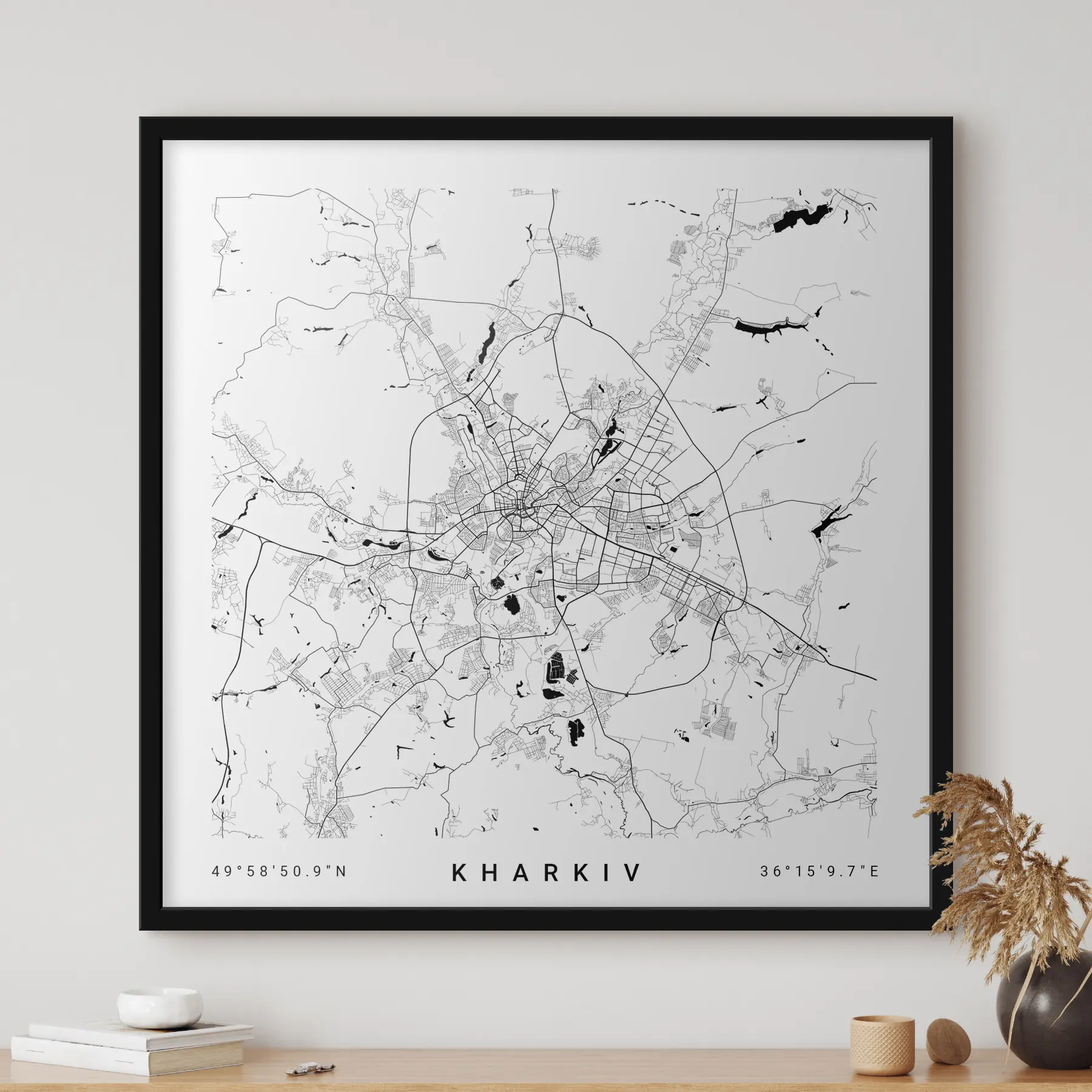 Fotobehang Minimalistische kaart van de stad Charkov in Oekraïne f31429v1