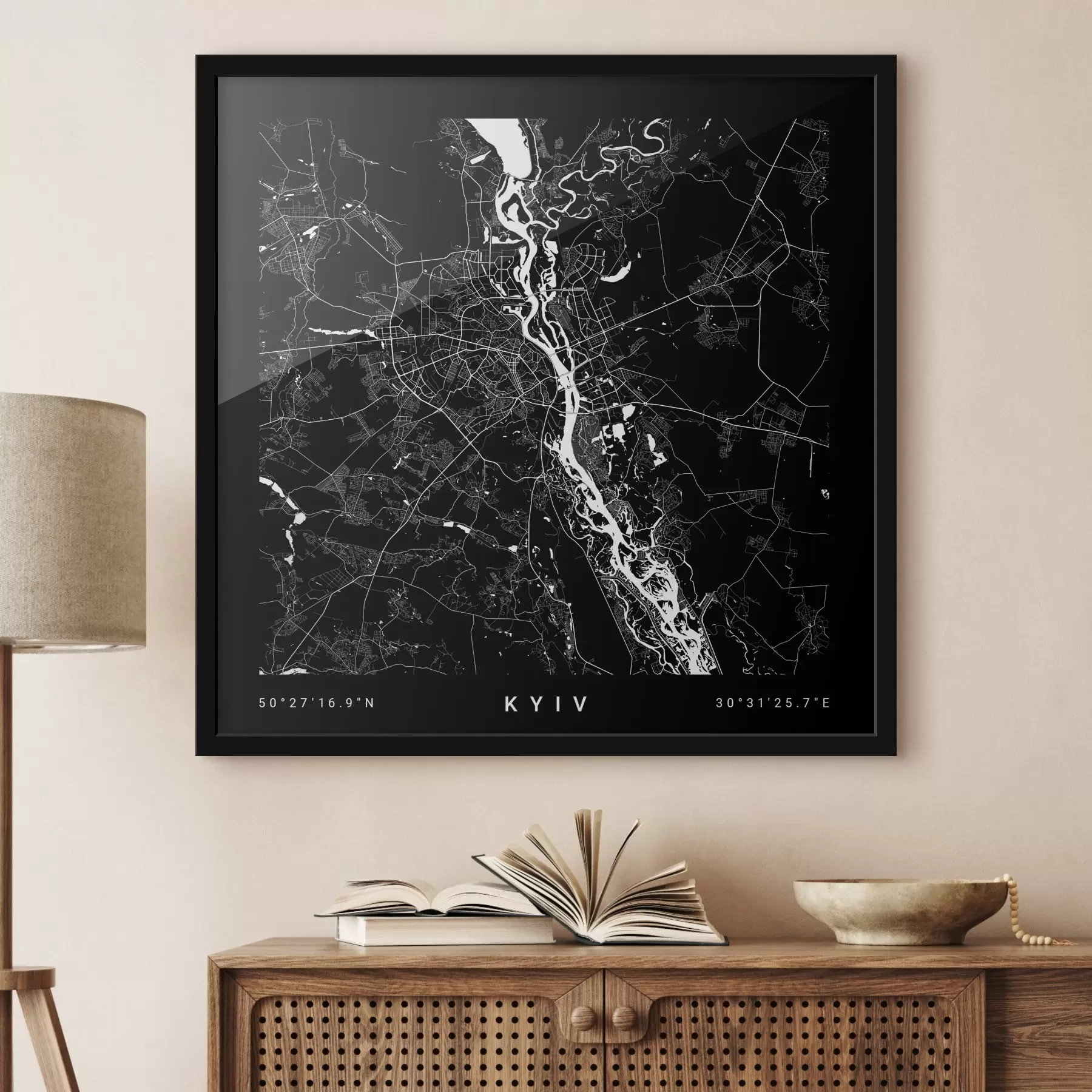 Fotobehang Minimalistische kaart van de stad Kiev in Oekraïne f31428