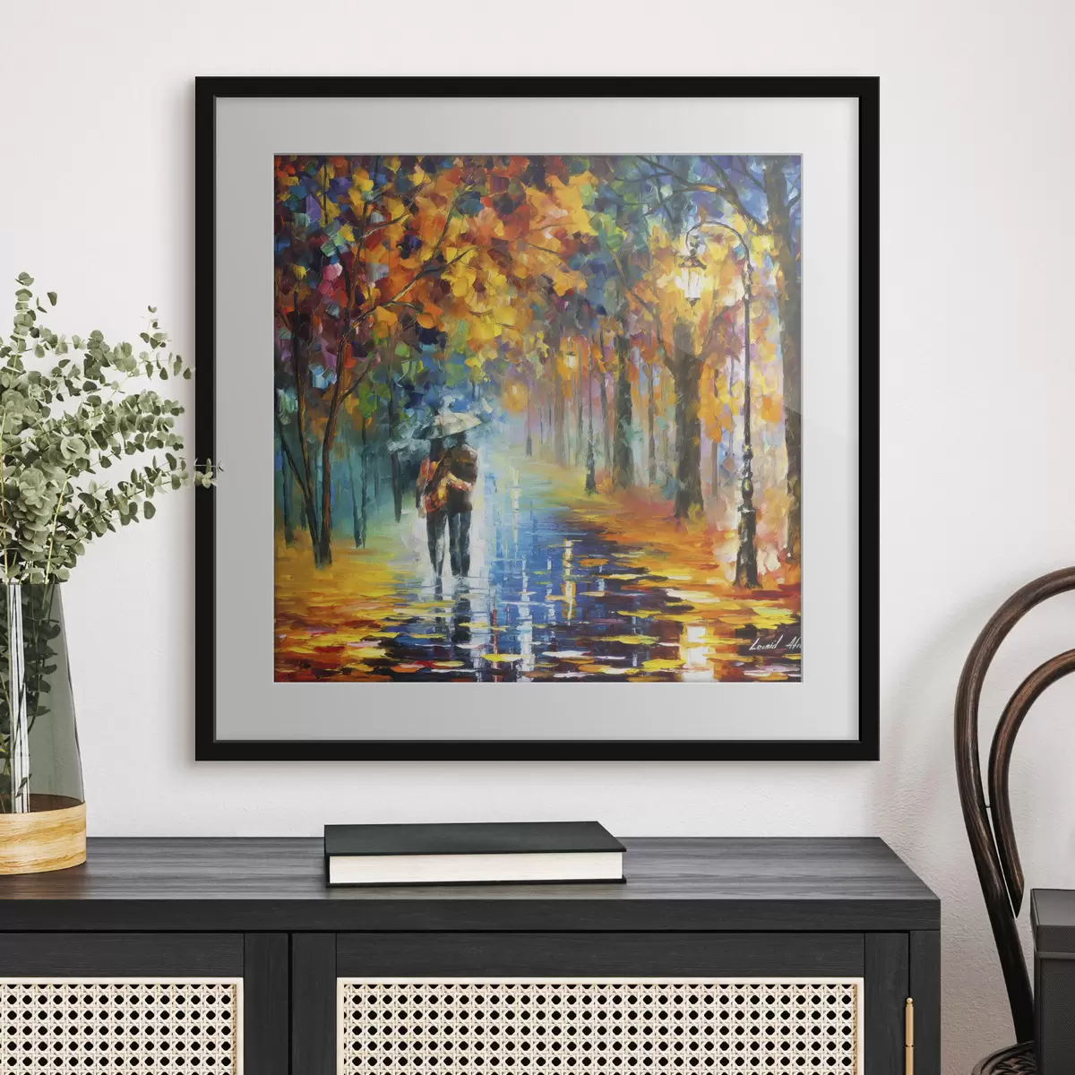 Poster Een stel onder een paraplu, herfst f15186