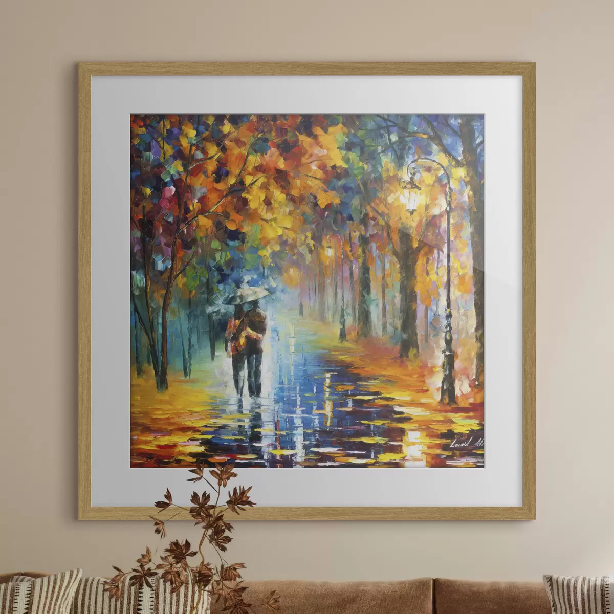 Poster Een stel onder een paraplu, herfst f15186