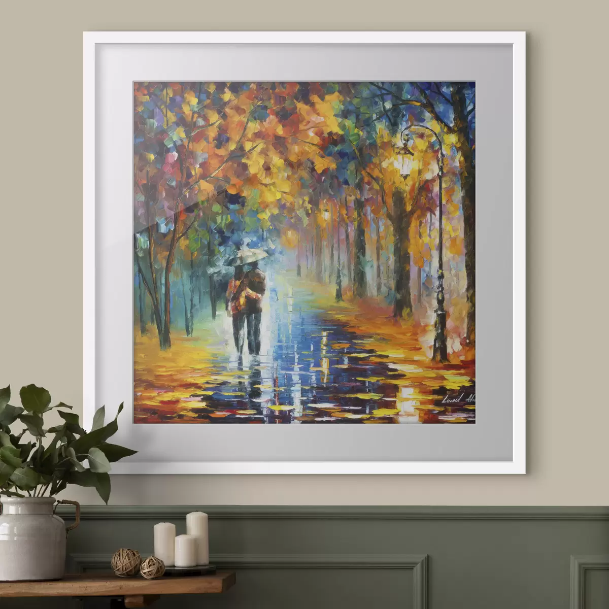 Poster Een stel onder een paraplu, herfst f15186