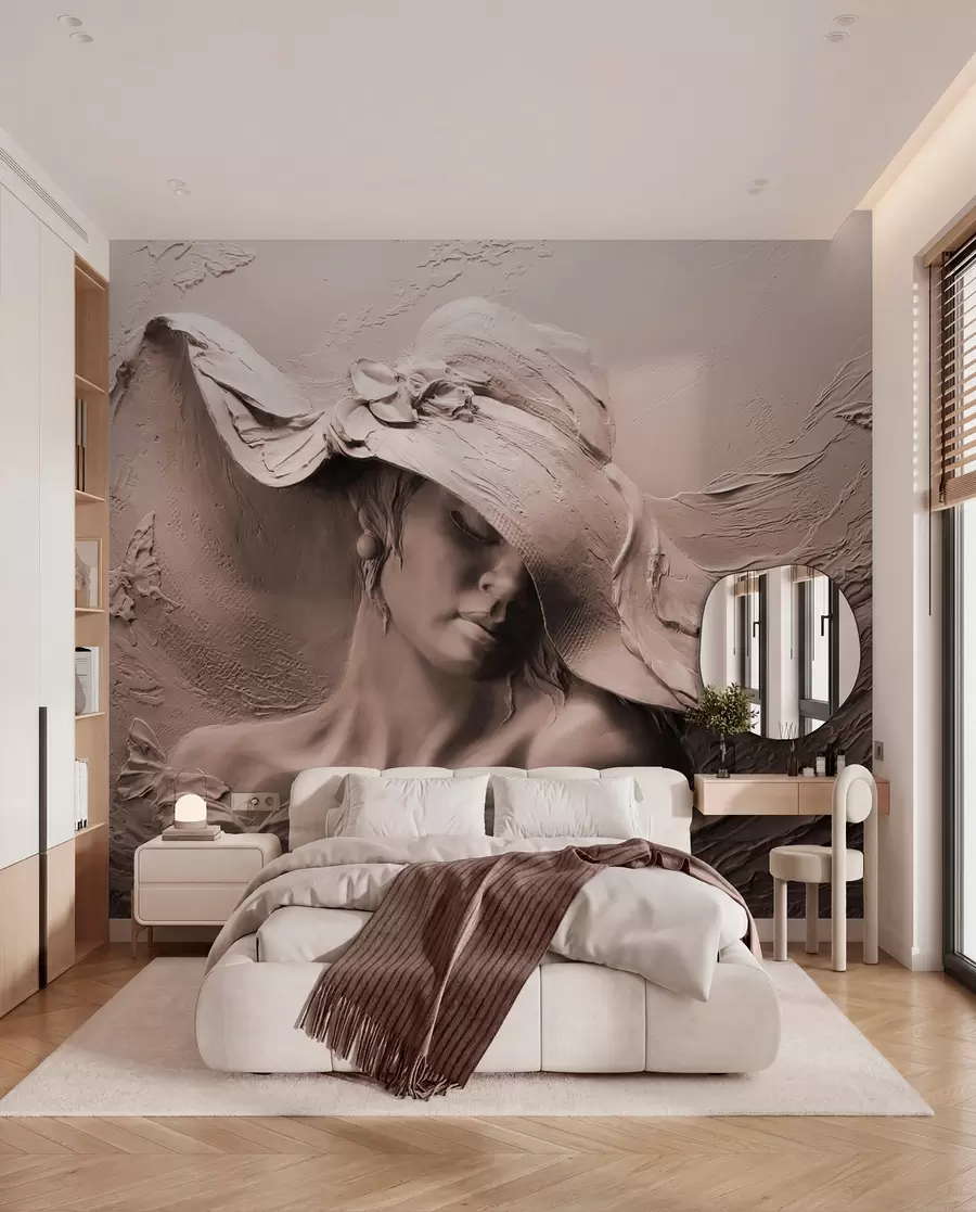 Fotobehang Vrouw met hoed 3D u62592v1