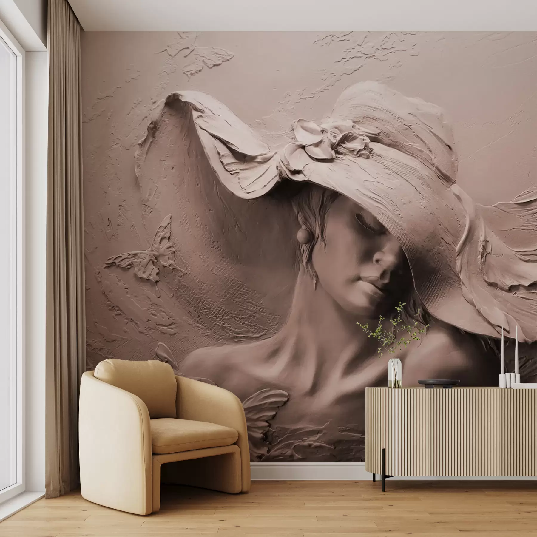 Fotobehang Vrouw met hoed 3D u62592v1