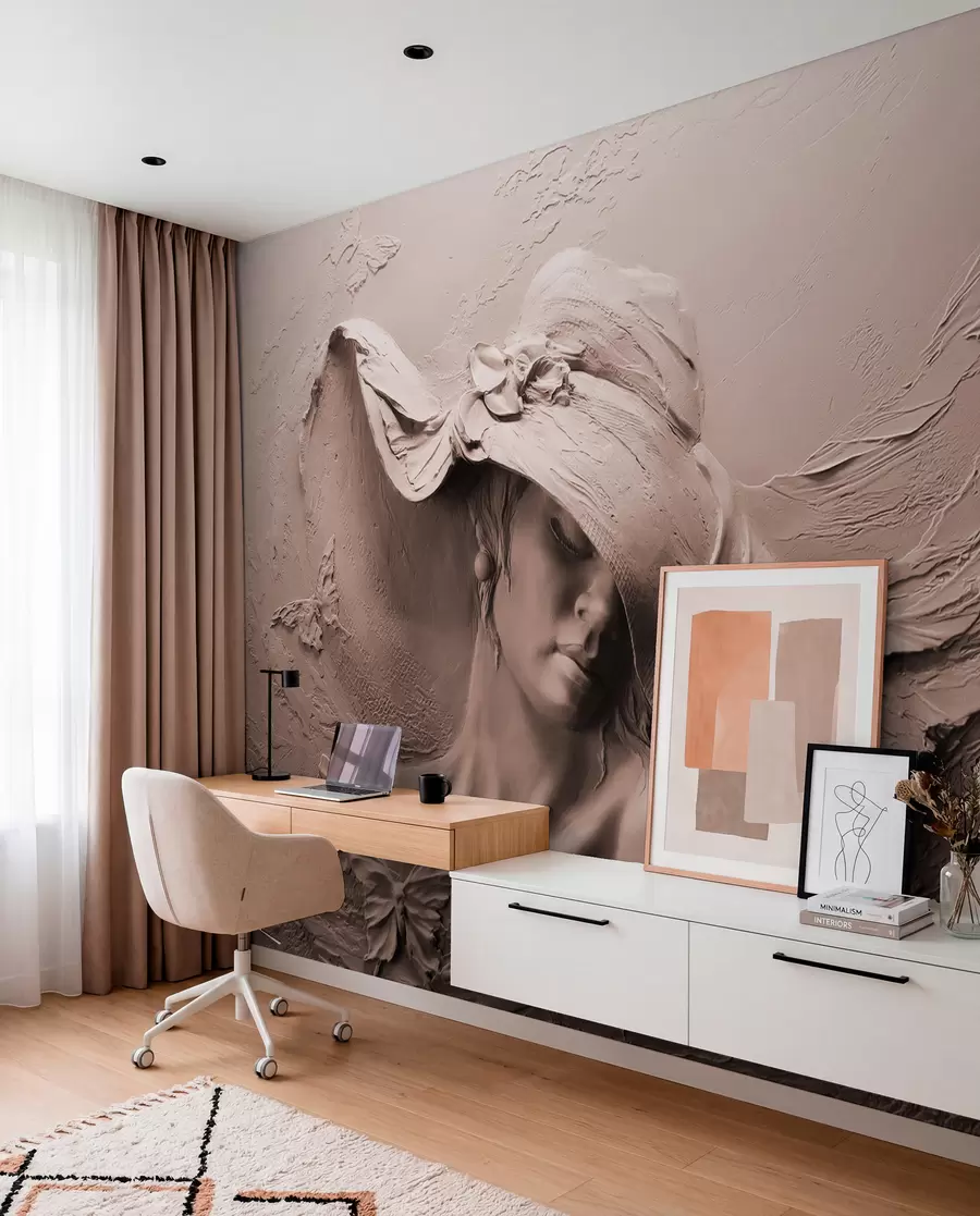 Fotobehang Vrouw met hoed 3D u62592v1
