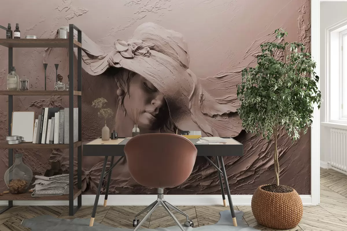 Fotobehang Vrouw met hoed 3D u62592v1