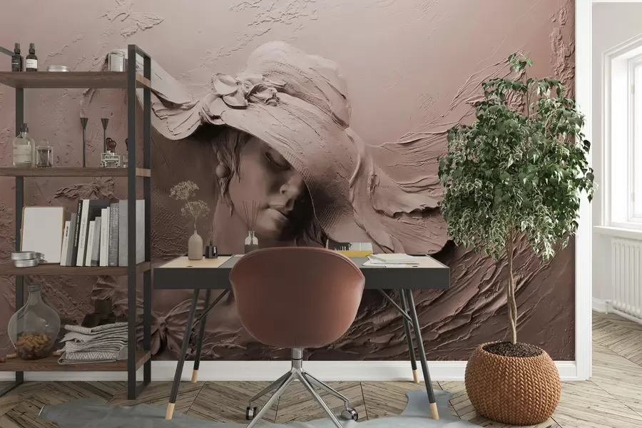 Fotobehang Vrouw met hoed 3D u62592v1