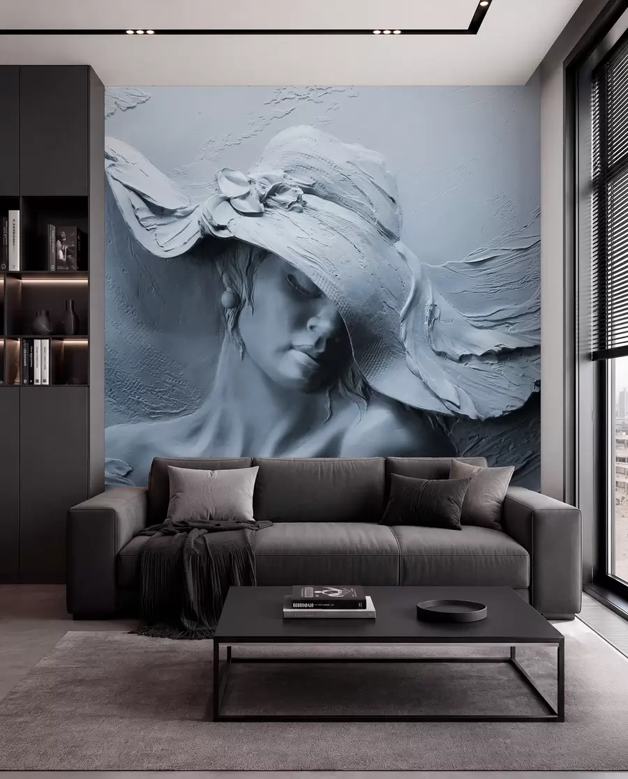 Fotobehang Gebeeldhouwde dame in blauw u62592v2