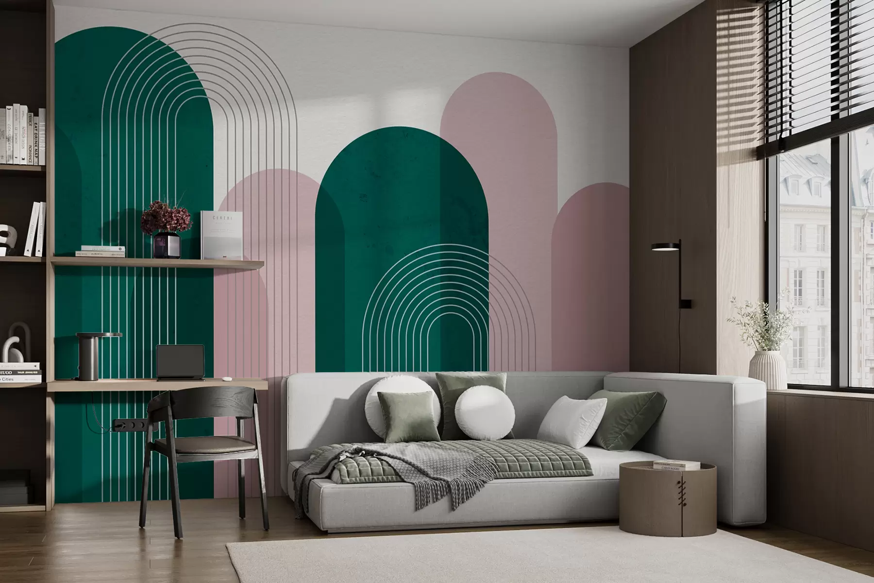 Fotobehang Abstracte blauwe en beige bogen u73098v3