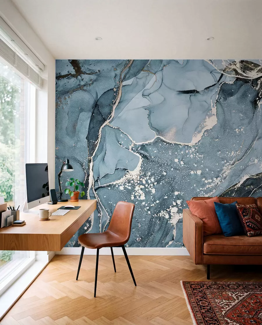 Fotobehang Marmer in blauw en amber u93578v3