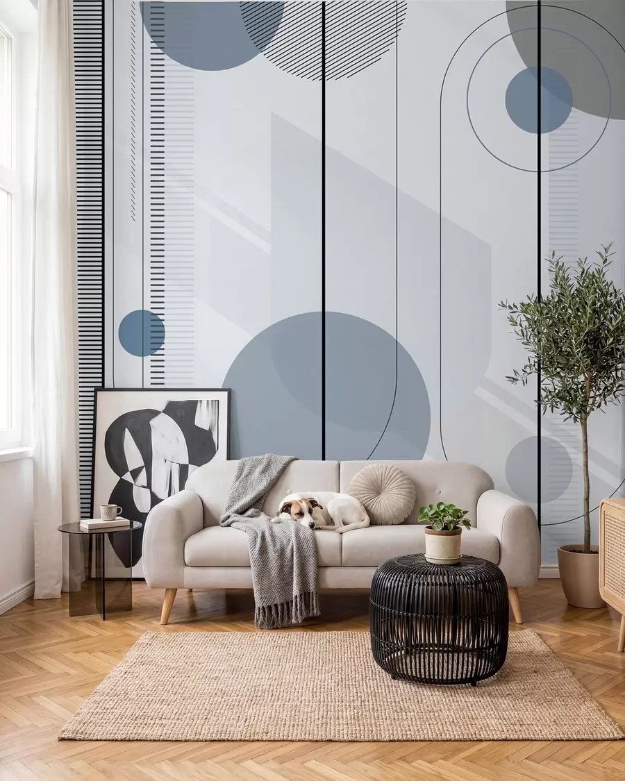 Fotobehang Blauwe cirkels aan draden u95379v1