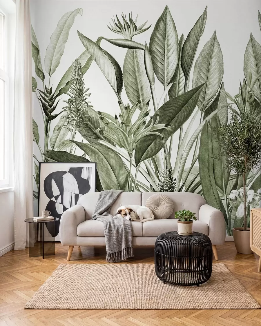 Fotobehang Jungle in groene inkt u96833v2