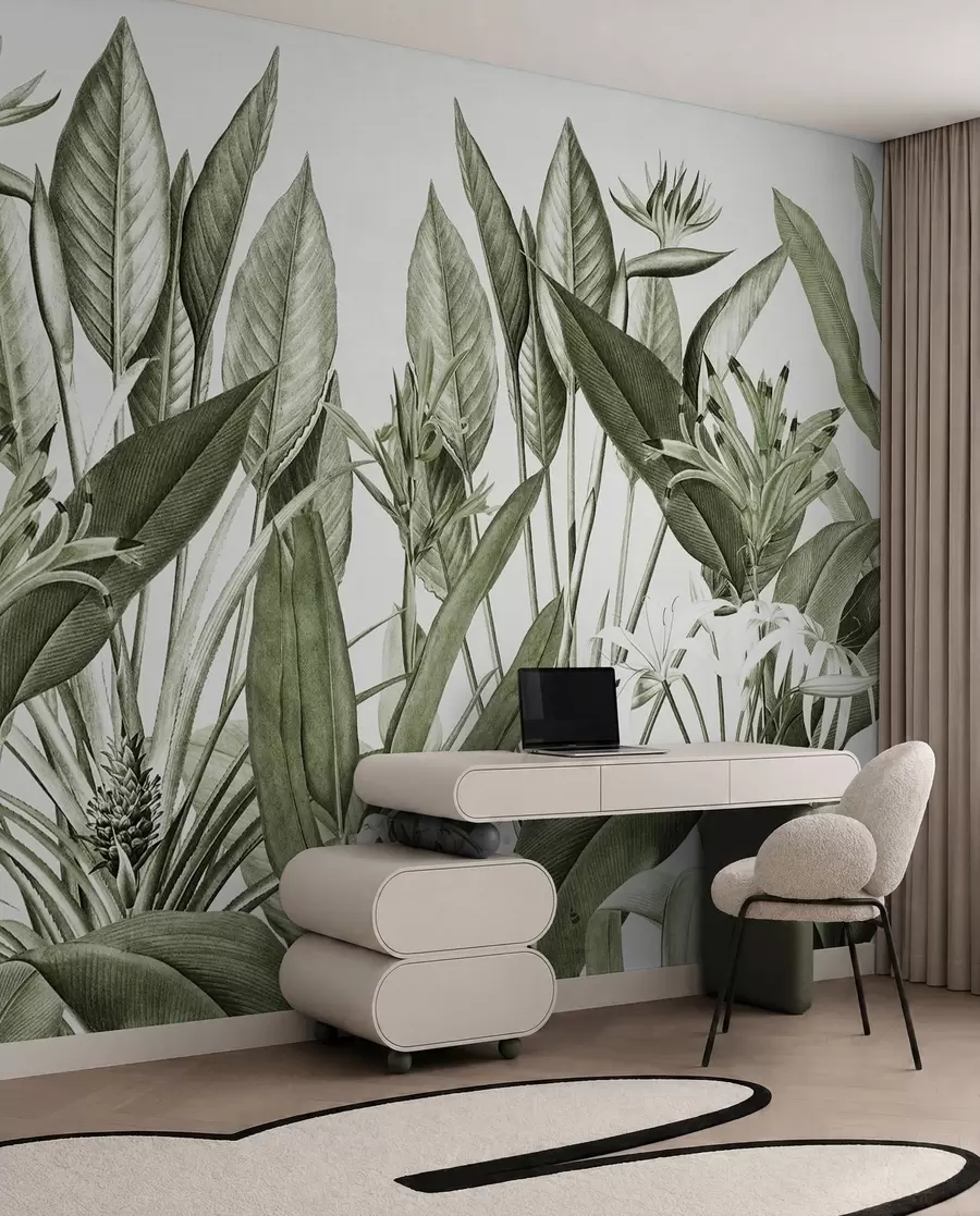 Fotobehang Jungle in groene inkt u96833v2