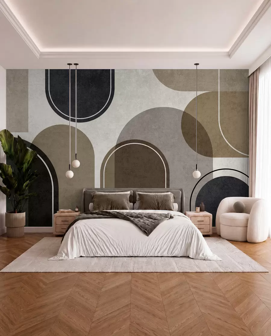Fotobehang Geometrische bogen in beige kleur u99095