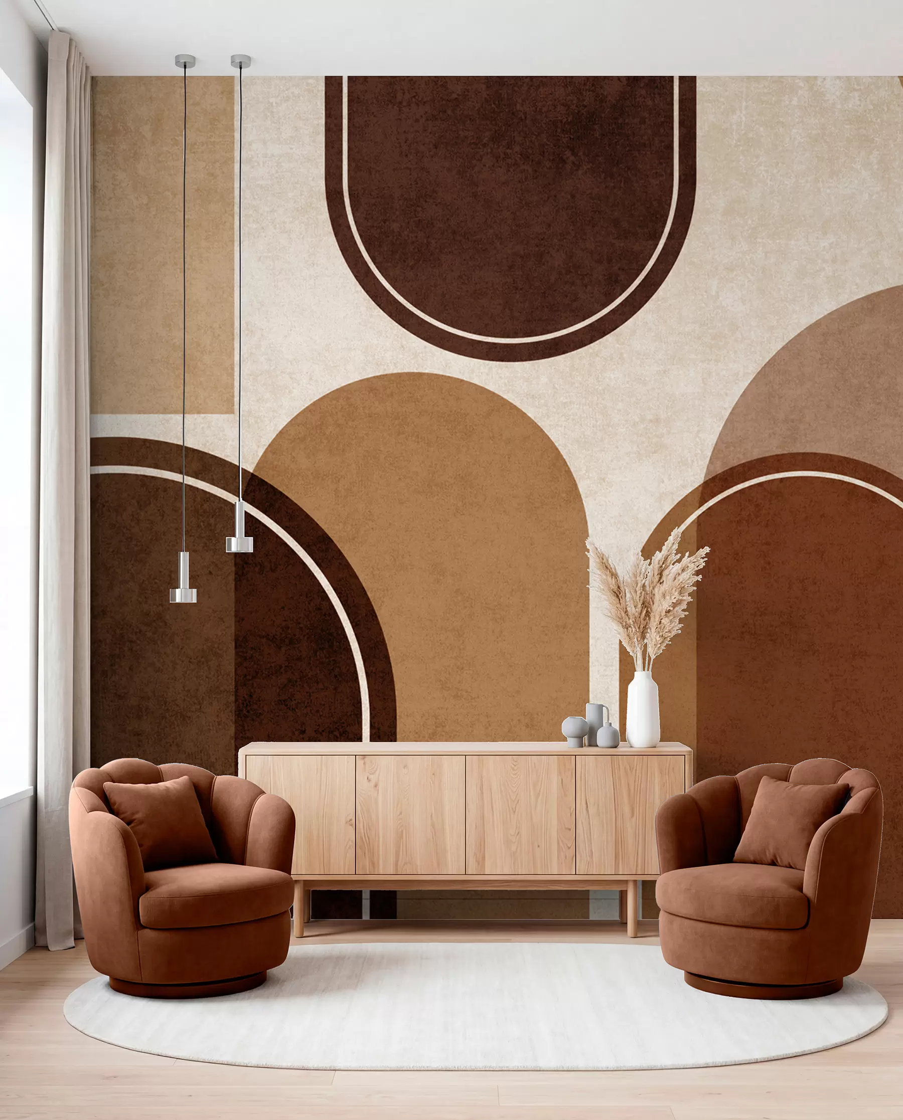 Fotobehang Geometrische bogen in oranje u99095v1