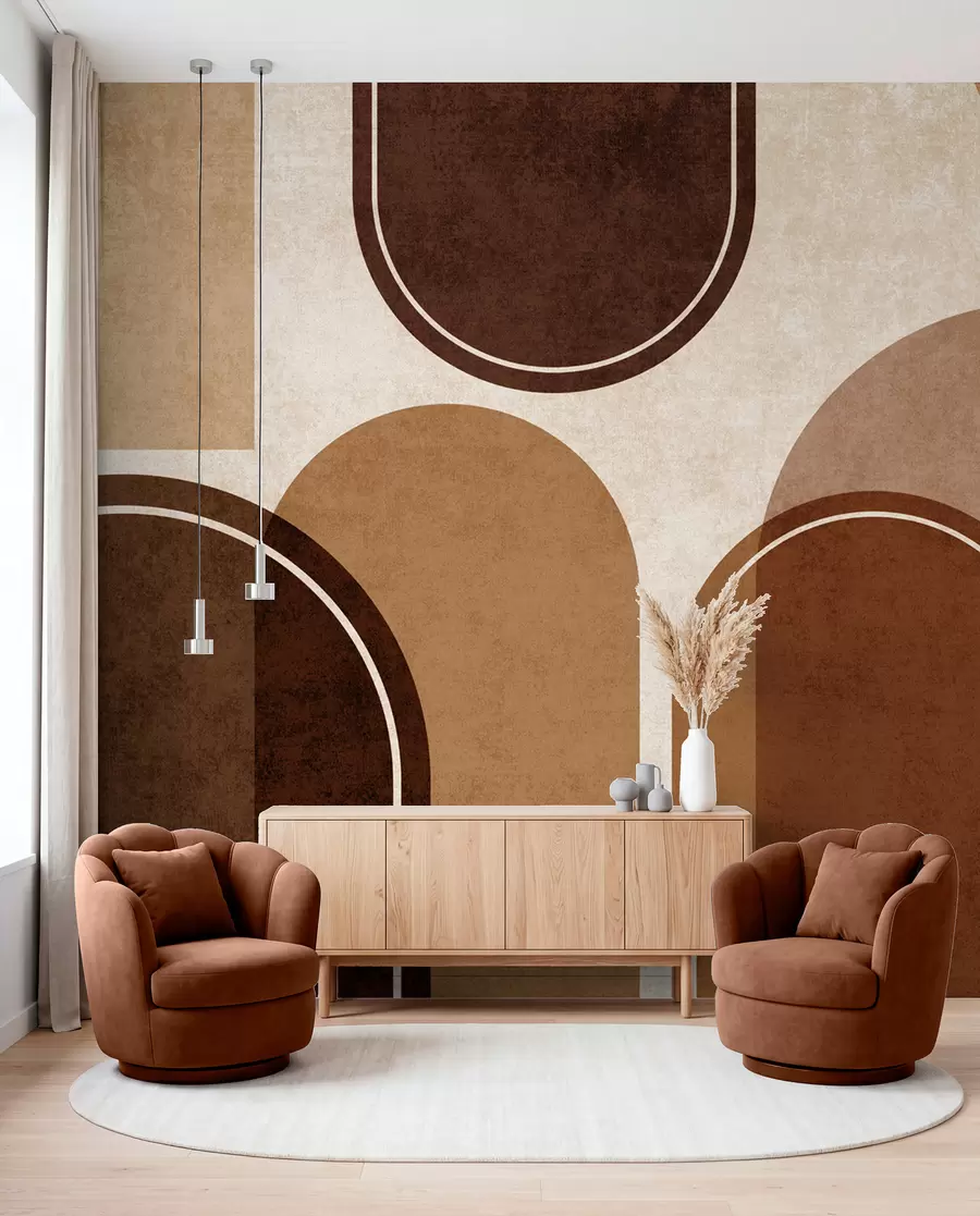 Fotobehang Geometrische bogen in oranje u99095v1