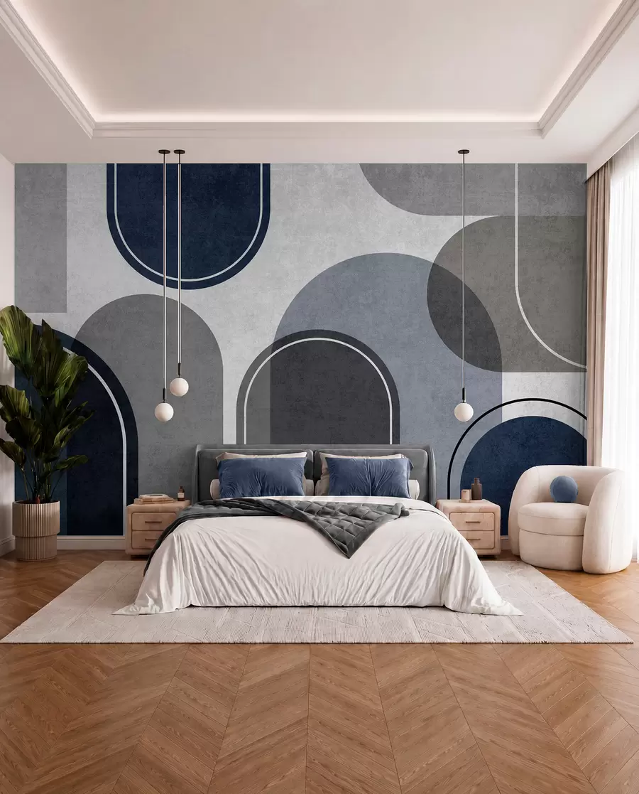 Fotobehang Geometrische bogen in blauw u99095v3