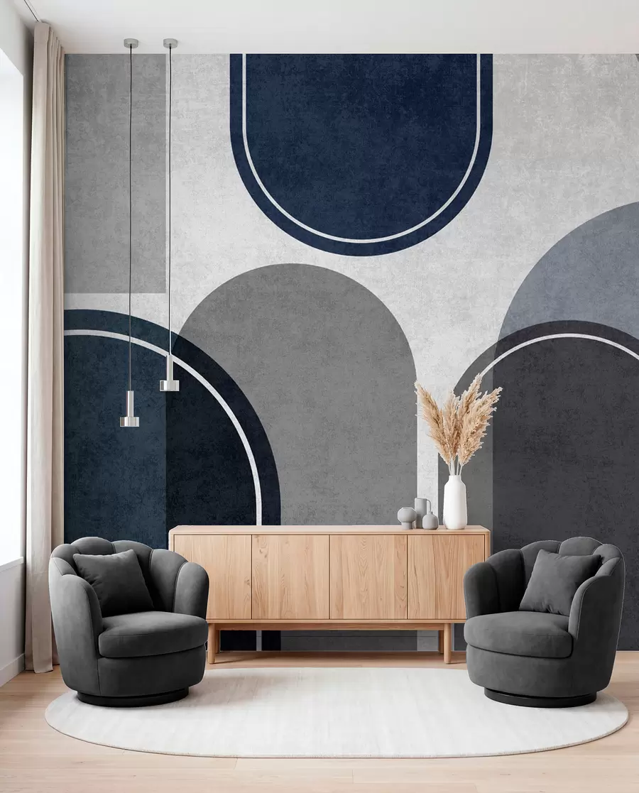 Fotobehang Geometrische bogen in blauw u99095v3
