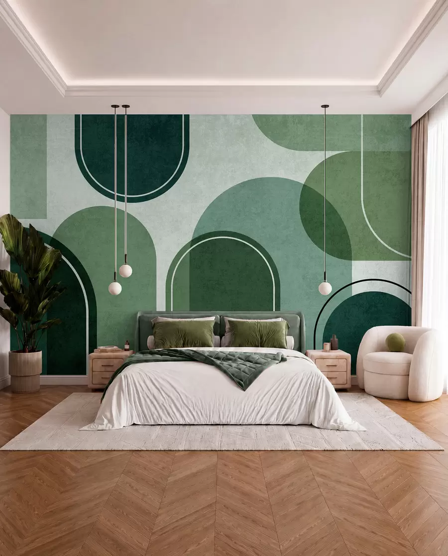 Fotobehang Geometrische bogen in groene kleur u99095v5