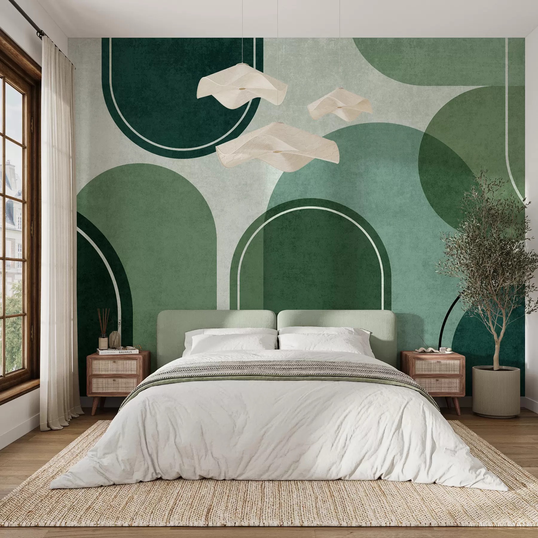 Fotobehang Geometrische bogen in groene kleur u99095v5