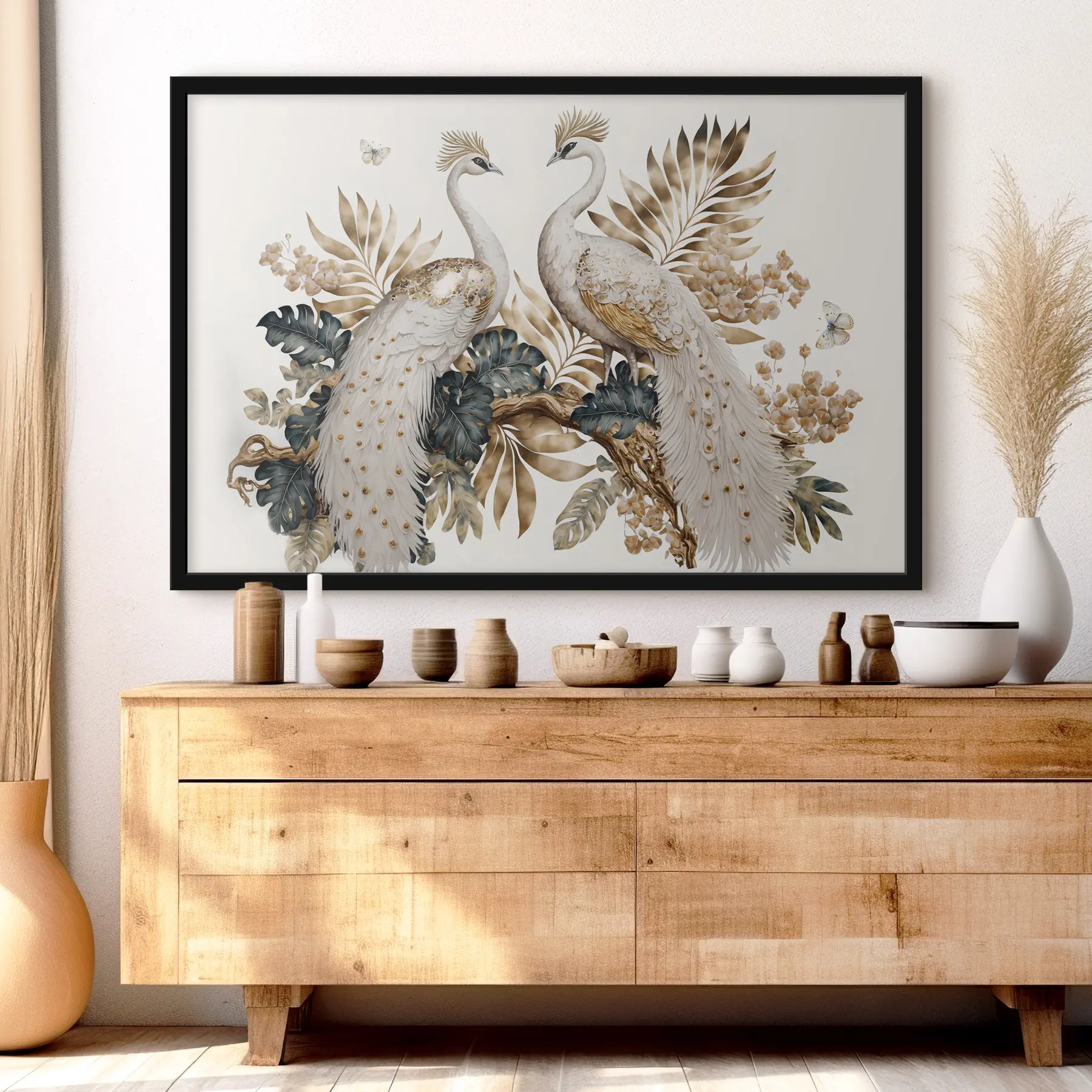 Fotobehang Twee witte pauwen f33942