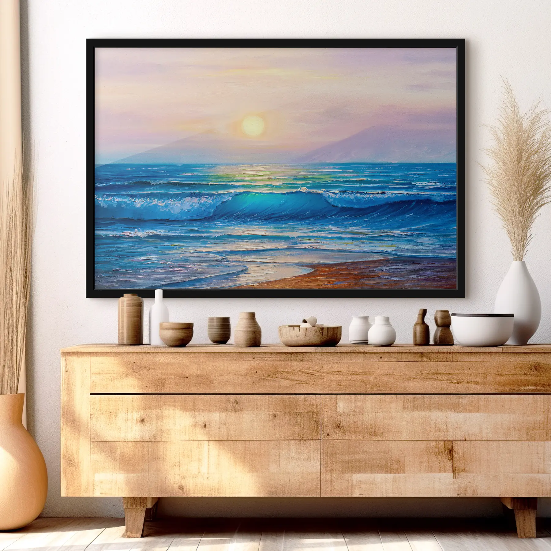 Fotobehang Roze zonsondergang tegen de zee f35378