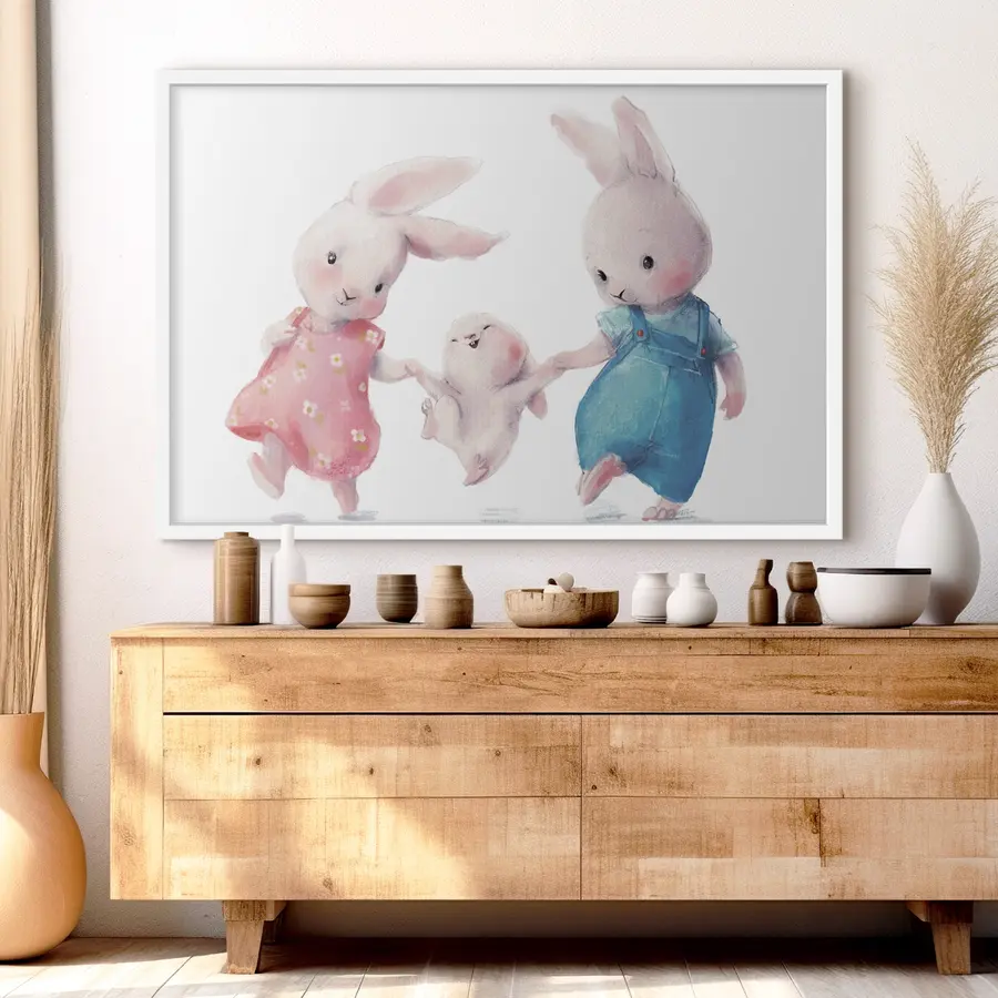 Fotobehang Een vrolijke konijnenfamilie f34997