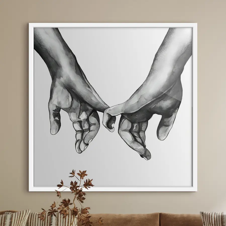 Fotobehang Zwart en wit die handen op een witte achtergrond houden f36848