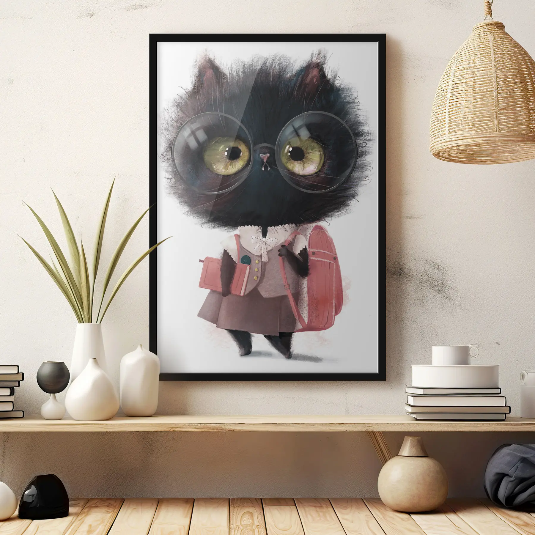 Fotobehang Schoolmeisje met zwarte kat f34994